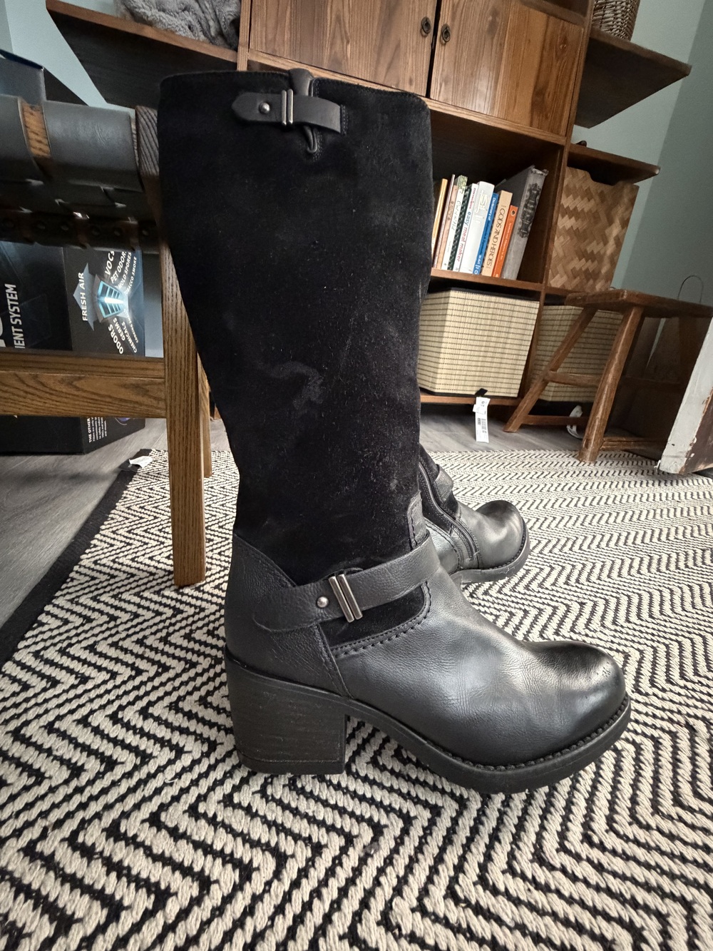 Clarks (9M) leather & suede moto style boots, nearly new.